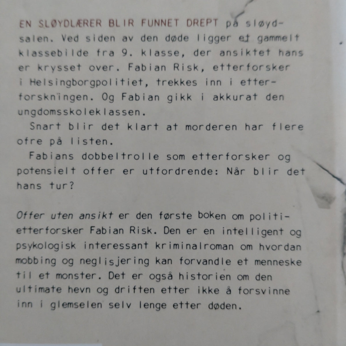Ahnhem, Stefan: Fabian Risk 1 - Offer uten ansikt