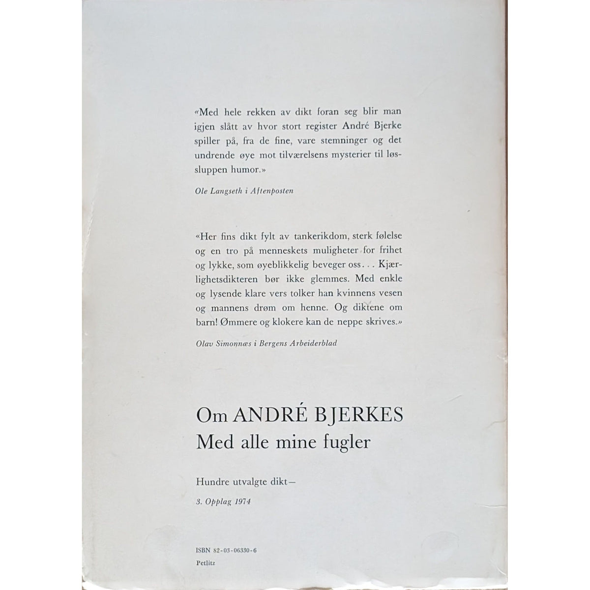 Et strå i vind. Brukte bøker av André Bjerke. Poesi