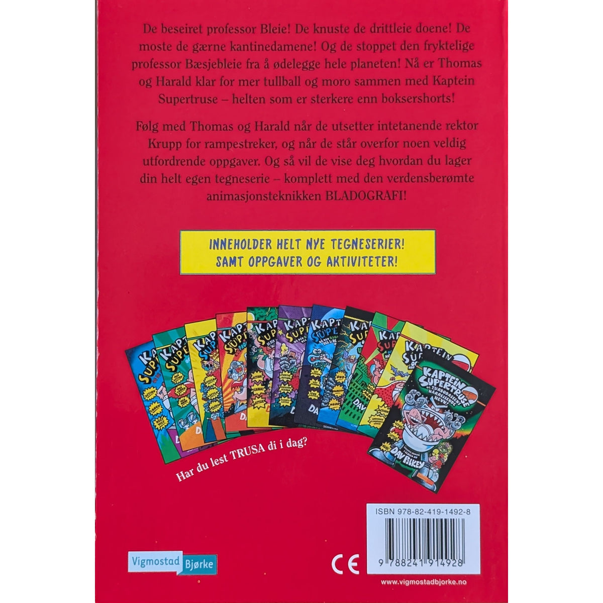 Kaptein Supertruses megasprøe morobok av Dav Pilkey. Brukte barnebøker