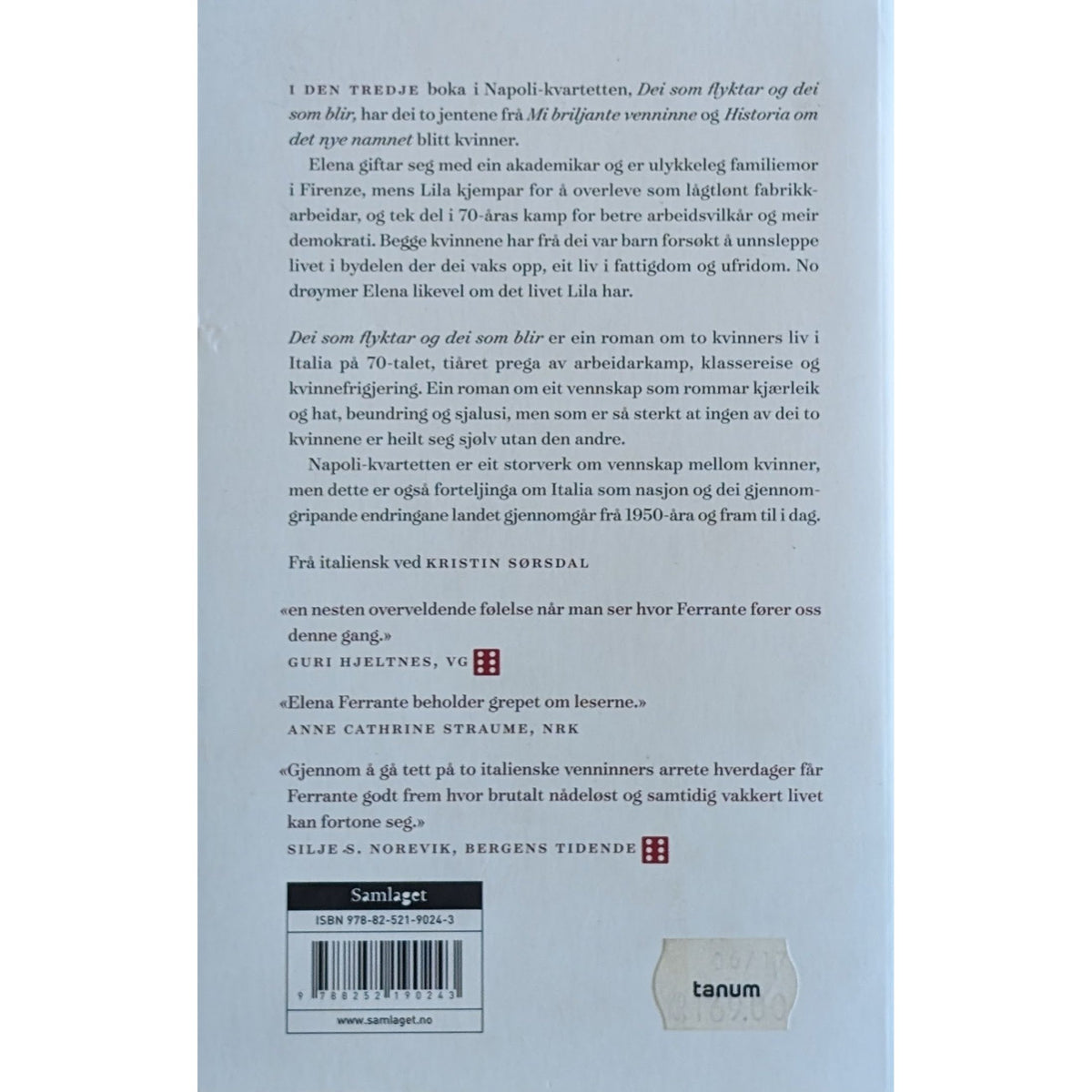 Dei som flyktar og dei som blir. Brukte bøker av Elena Ferrante