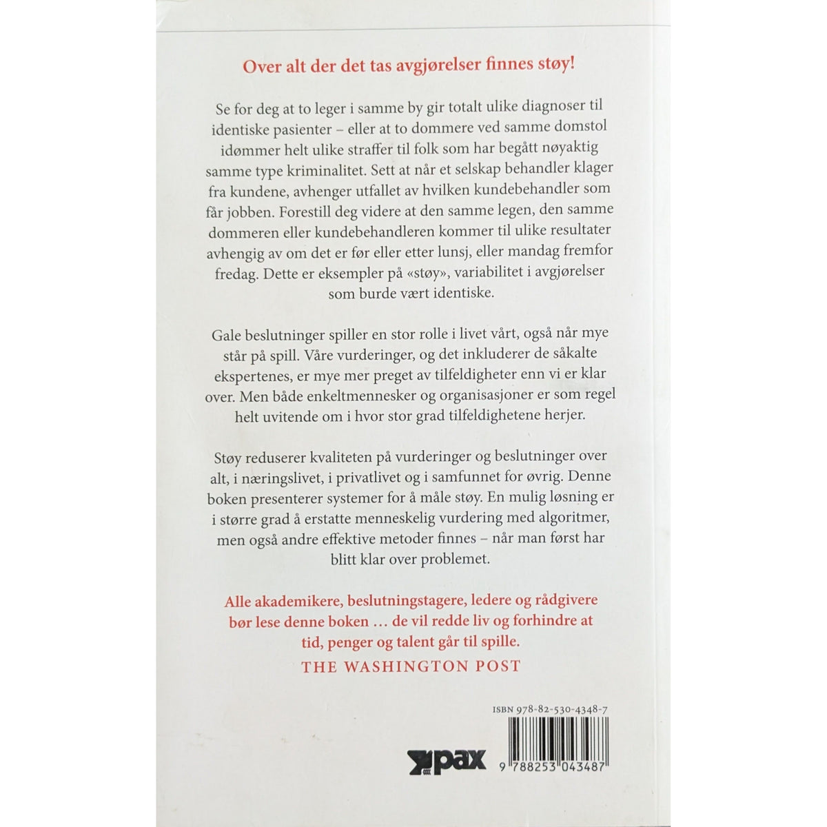 Støy. Når dømmekraften svikter. Brukte bøker av Daniel Kahneman.