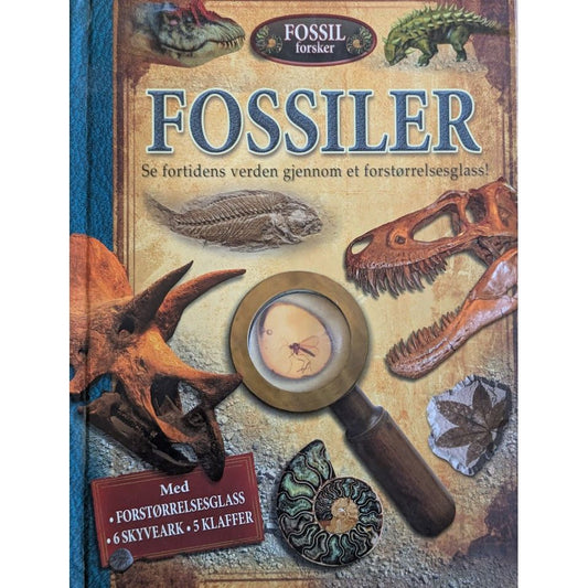 Fossilforsker. Utforsk fossiler med lupe, skyveark og klaffer. Faktabok
