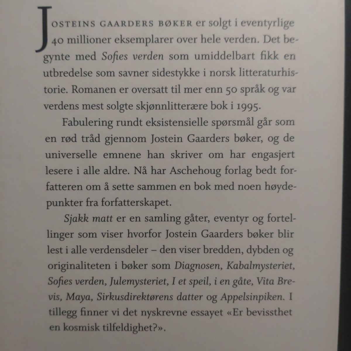 Gaarder, Jostein: Sjakk matt